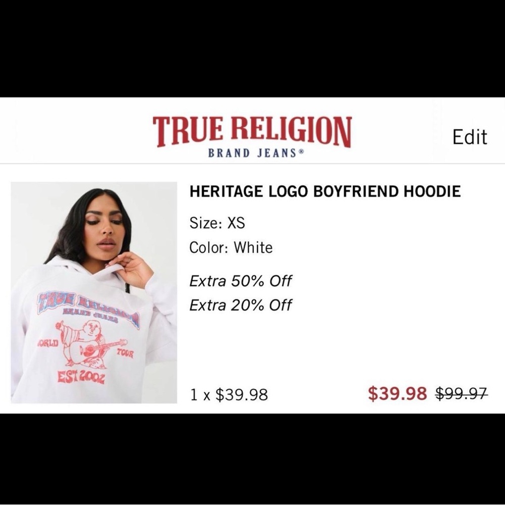 True Religion White Hoodie with Red and Blue Logo